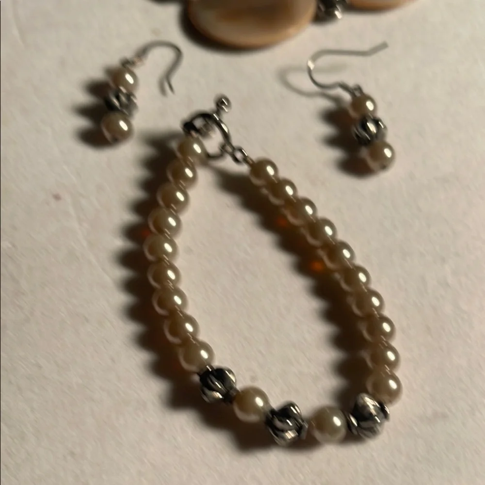 Cream and Tan Necklace with Minimalist Circular Mother of Pearl  Design